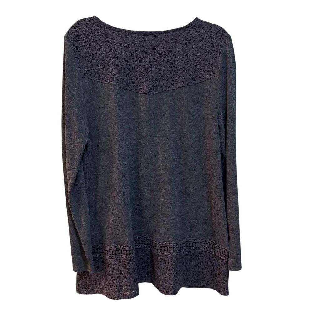 Soft Surroundings Tunic Blouse Womens XL Gray Scoop Neck Long Sleeve Crochet Top - Picture 3 of 6